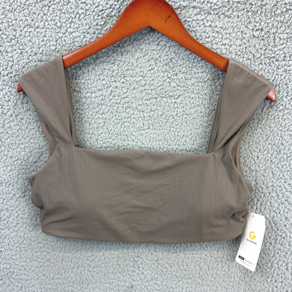 Glowmode Ribbed Square Neck Cropped Tank Top Sports Bra Womens Size S Brown NWT